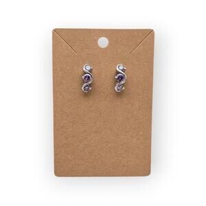 Amethyst Light Purple CZ Wave Hoop Stud Earrings | Sterling Silver 925